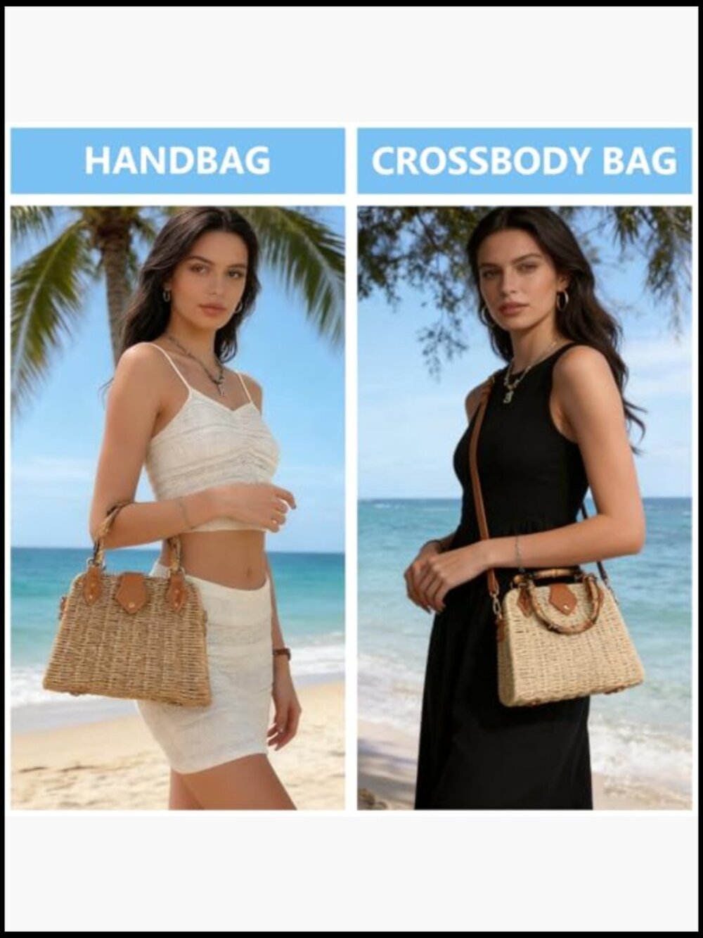 Straw Tote Bag Woven Crossbody Shoulder Handbag Beach Summer Vacation Vintage - Picture 4 of 7